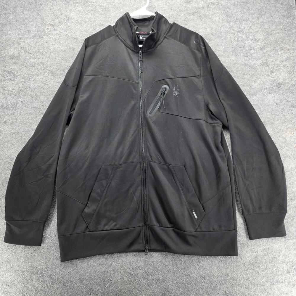 Spyder Active Hoodie Mens XL Black Full Zip Hooded Pockets Logo ProW-B Polyester